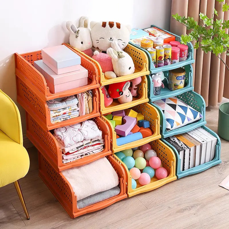 1 Pcs New Stacking Wardrobe, Foldable Clothes Storage Rack, Kitchen Gap Organizer Shelf, Toy Snack Book Storage Basket Closet Storage Bin, Wardrobe Shelf Drawer Organizer, Clothes Pants Drawer Separation Storage Box, Plastic Layered Storage Rack