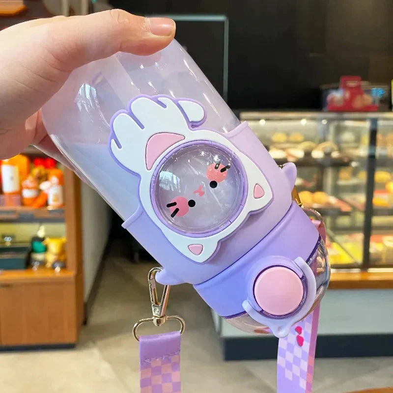 Cute Cartoon Water bottle With Straw - Portable