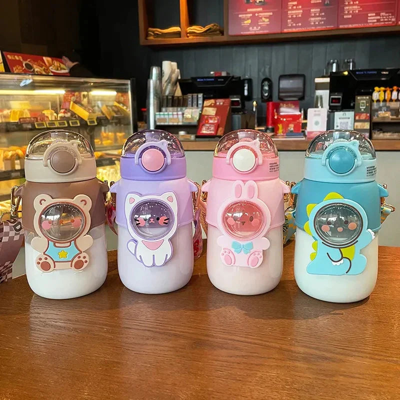 Cute Cartoon Water bottle With Straw - Portable