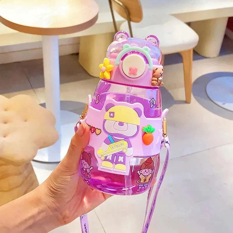 Cute Bear Water Bottle With Straw