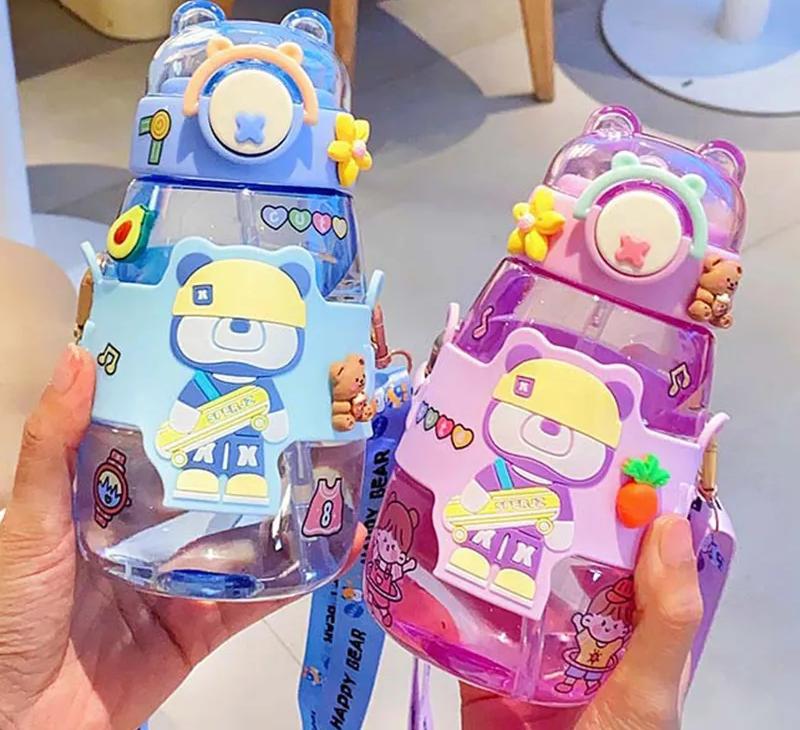 Cute Bear Water Bottle With Straw