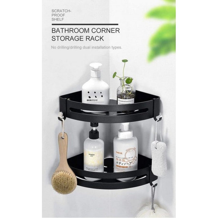 Aluminum Bathroom Shelf Cosmetic Rack In Wall Corner Tub Basket With Hook Storage Bathroom Shelf Black