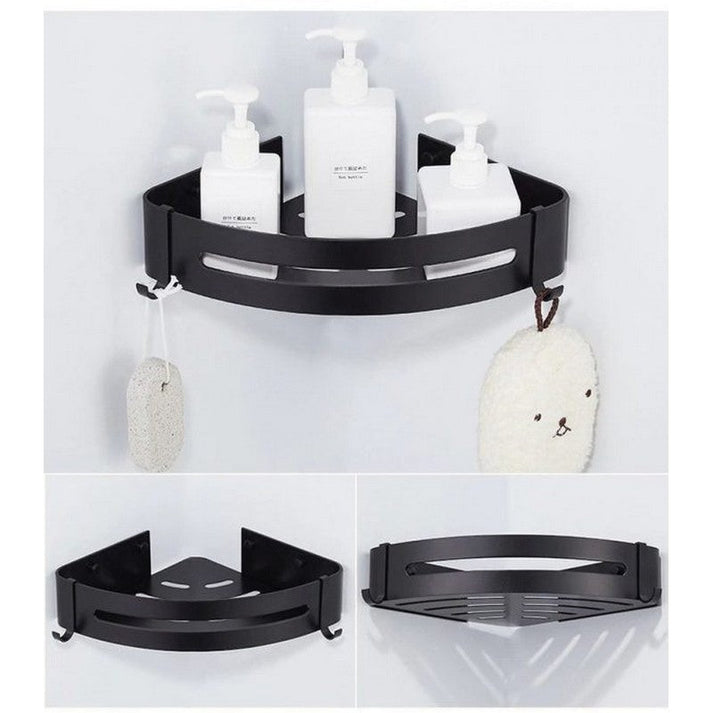 Aluminum Bathroom Shelf Cosmetic Rack In Wall Corner Tub Basket With Hook Storage Bathroom Shelf Black