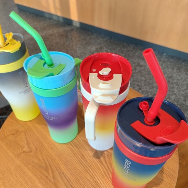 3pcs Sports Water Bottle With Handle Straw